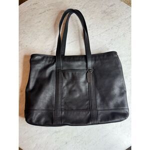 Vintage COACH UNISEX Black Leather 90s Laptop Travel Bag Purse Shoulder Shopper